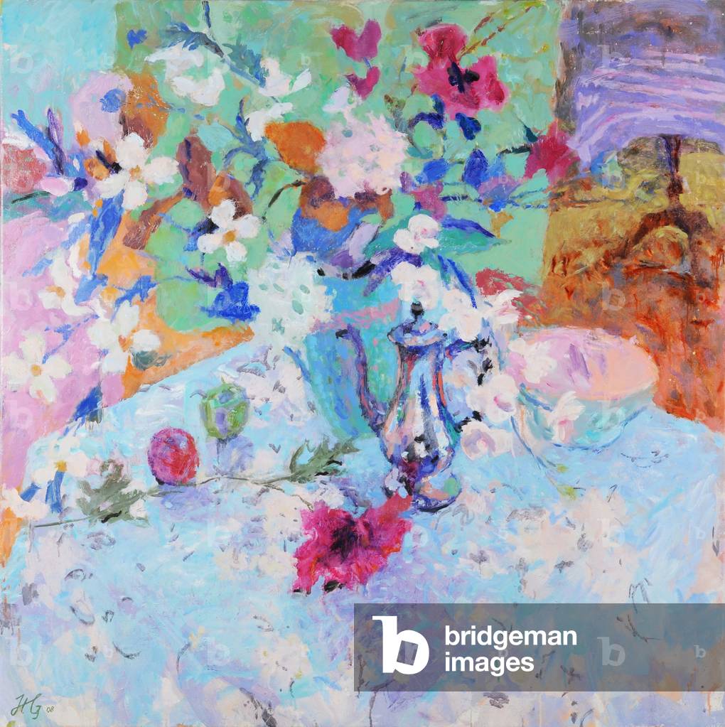 natura morta con brocca di papaveri e lillies (olio su tela)