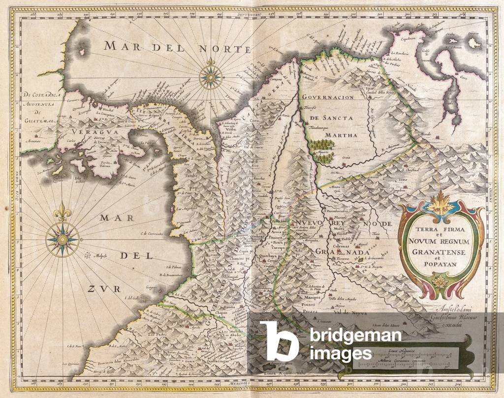 Panama, Colombia e parte di Ecuador e Venezuela, in 'Theatrum Orbis Terrarum, sive Atlas Novus' di Willem Blae