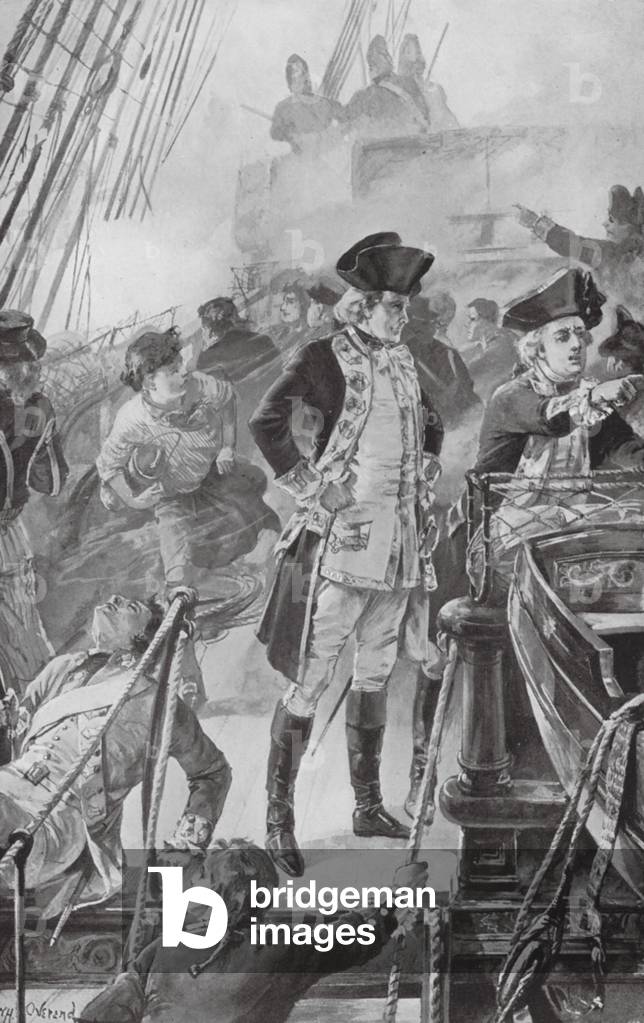 Image de Estampe représentant L'amiral Rodney dirige la bataille à bord du Formidable (litho) par William Heys
