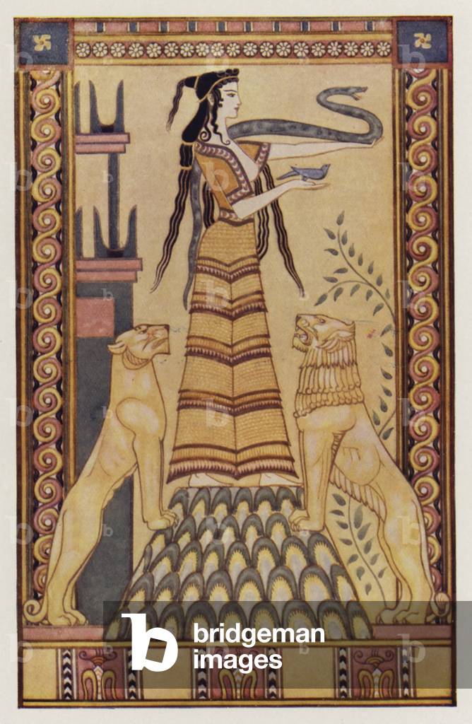 Die Schlangengöttin von Kreta (Farblitho)