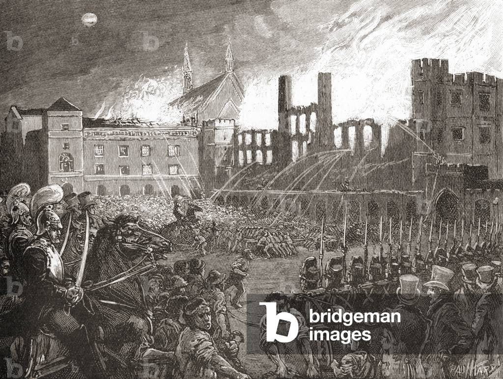 Oktober 1834 zerstörte die British Houses of Parliament, London, England.