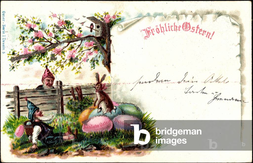 Litho Congratulazioni Pasqua, Nano, Conigli, Uova di Pasqua