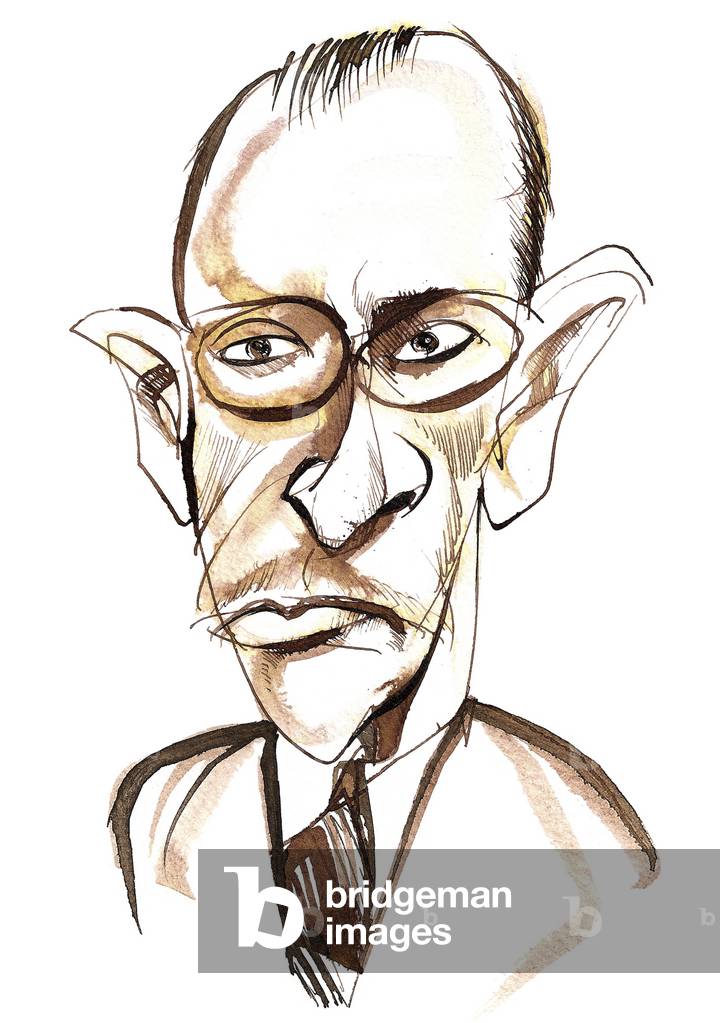 Russischer Komponist und Dirigent Igor Strawinsky (1882-1971); Karikatur