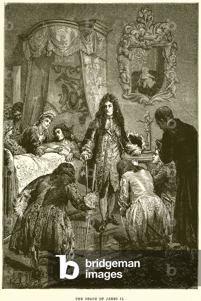 "la morte di Giacomo II (incisione)" di English School, b/w