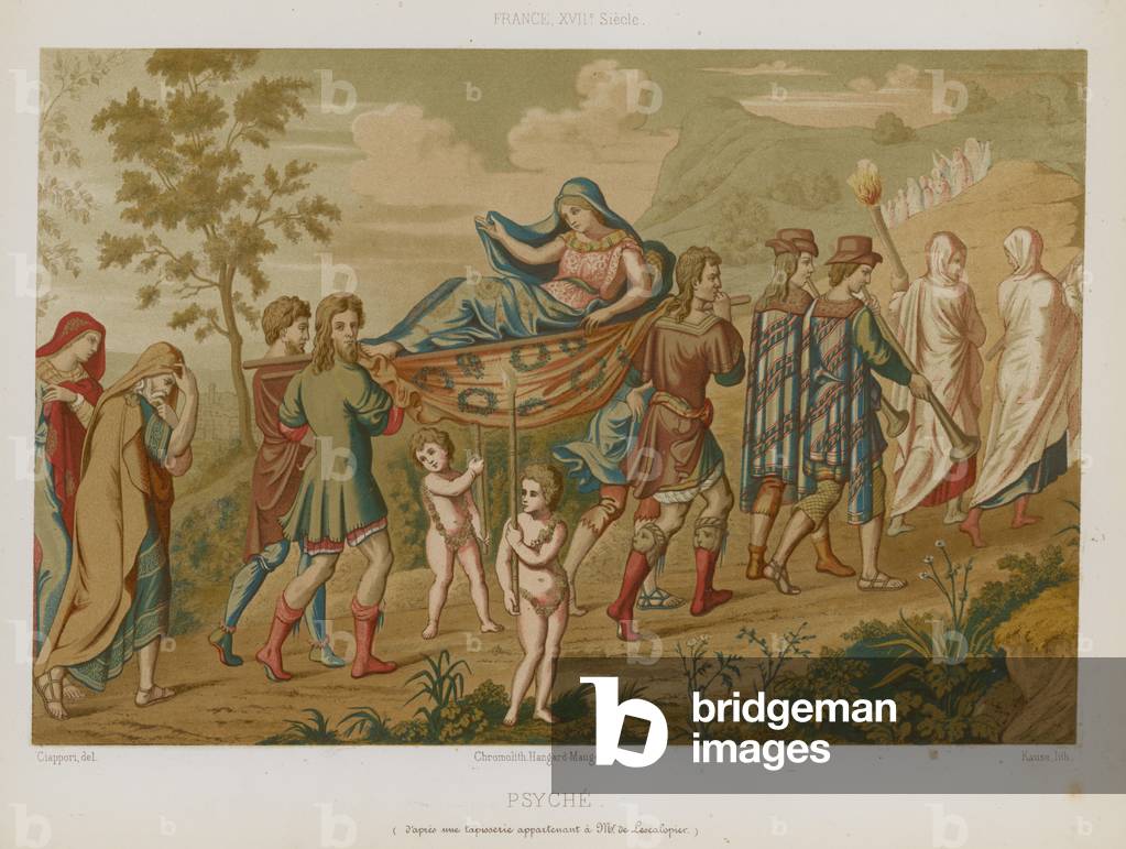 Psyche carried aloft on a stretcher (chromolitho) by French Artist