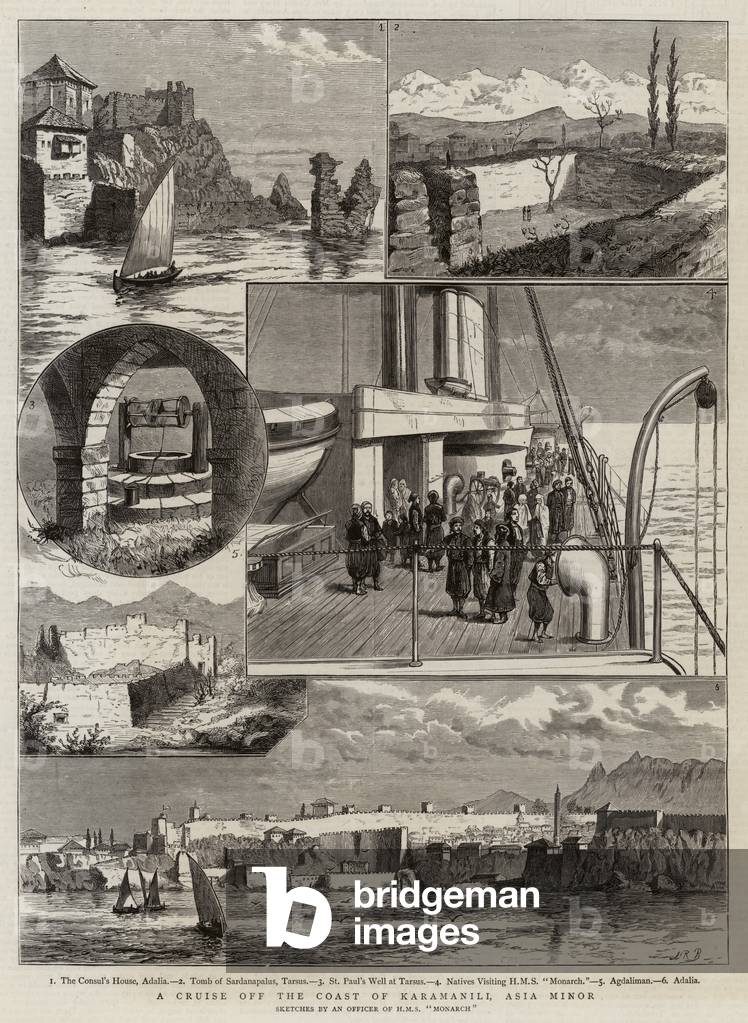 Eine Kreuzfahrt vor der Küste von Karamanili, Kleinasien (Gravur)