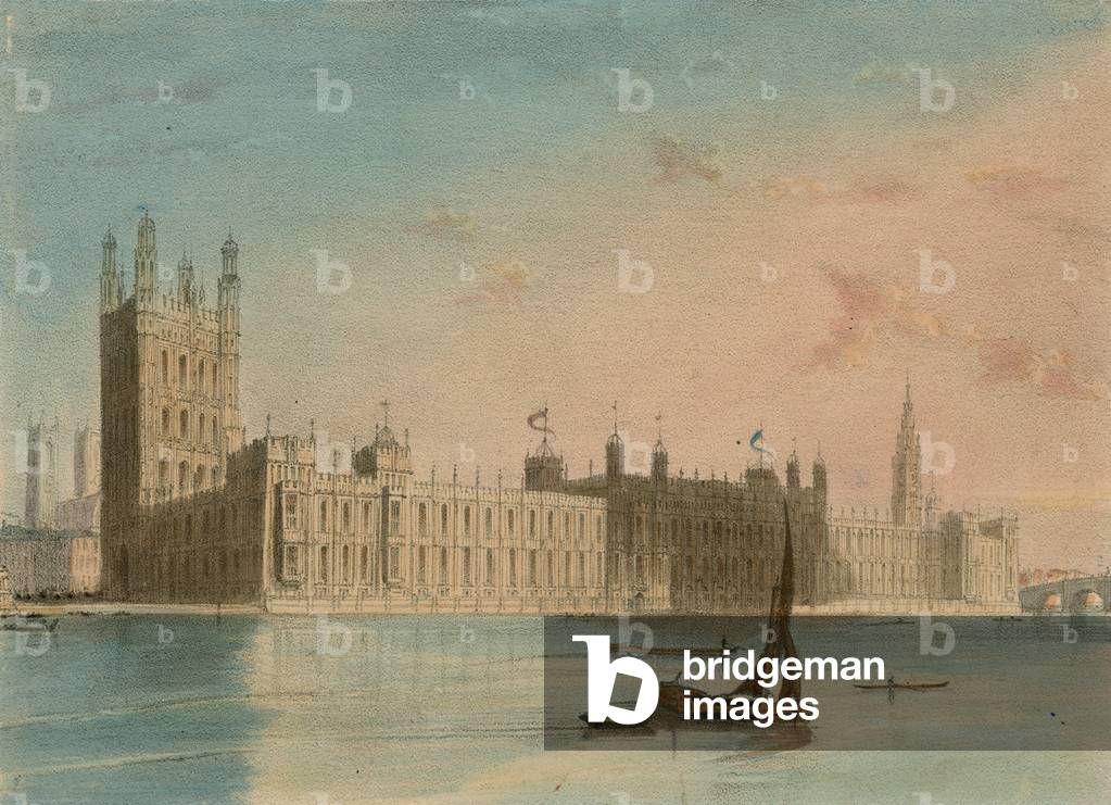 Spooner's Protean Views: The New Houses of Parliament (incisione a colori)