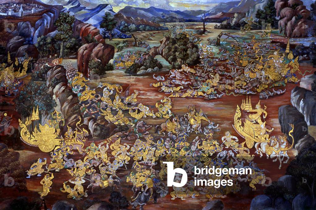 Immagine di Affresco "Thailandia: Battaglia epica tra Rama e Totsagan"