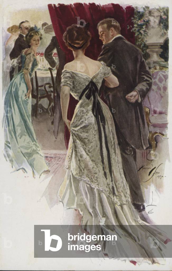 Illustration for When a Man Marries by Mary Roberts Rinehart (colour litho) by Harrison Fisher