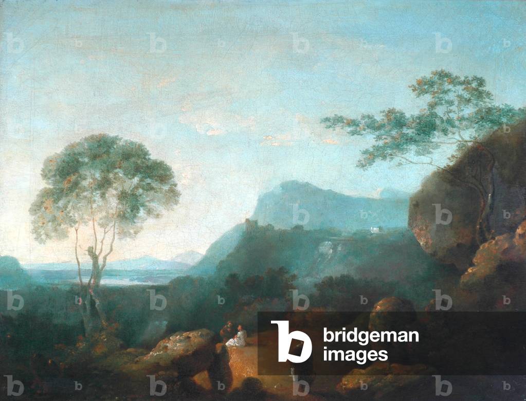 paesaggio con figure olio su tela