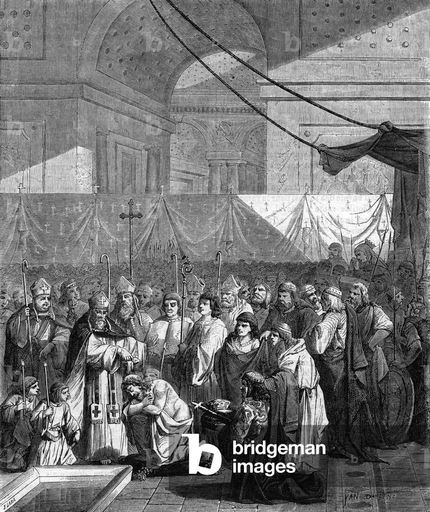 Bild von Gravur "CLOVIS (c466-511). König der Salier-Franken" 1801, b/w