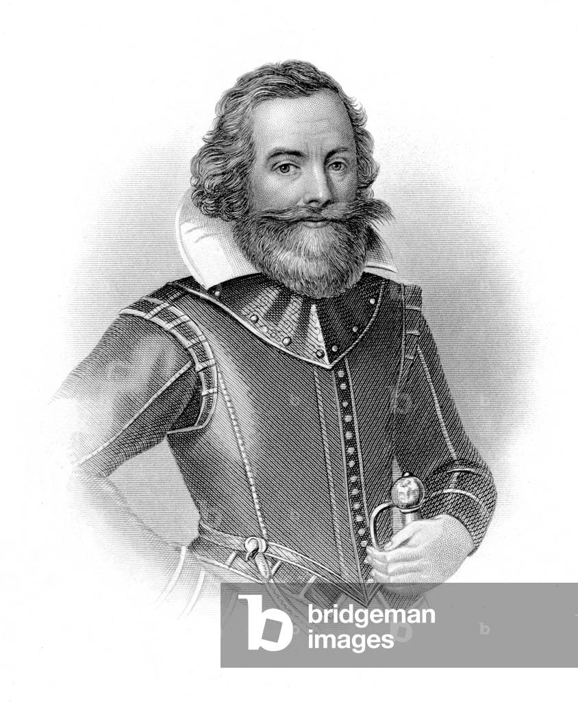Image of Engraving depicting John Smith (1580-1631) English colonist of Virginia, b/w