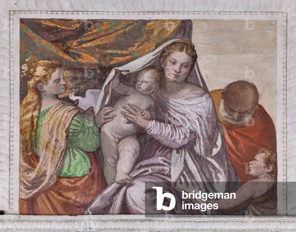 Bild von Fresko "Madonna mit Jesuskind und St. Katharina mit einer Taube zu Jesus" 1560 von Paolo) Veronese