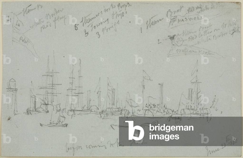 Image of Drawing depicting Harbour Scene (pencil on paper) by John Wilson Carmichael