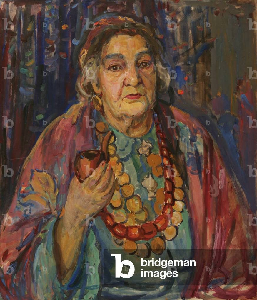 Porträt der Schauspielerin Skvortsova aus dem Roma-Theater in Moskau, 1960 (tempera auf Papier)