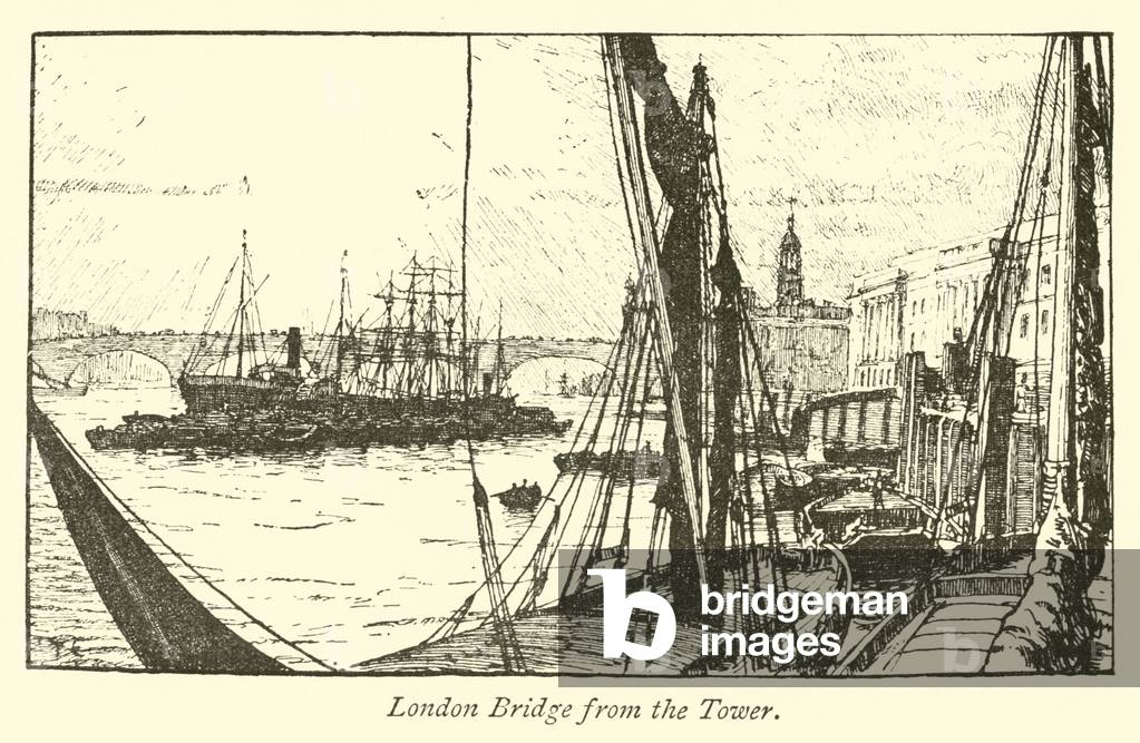 "London Brücke aus dem Turm (Gravur)" von English School, b/w