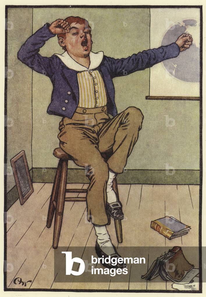 Y was a Youth who did not like school (colour litho)