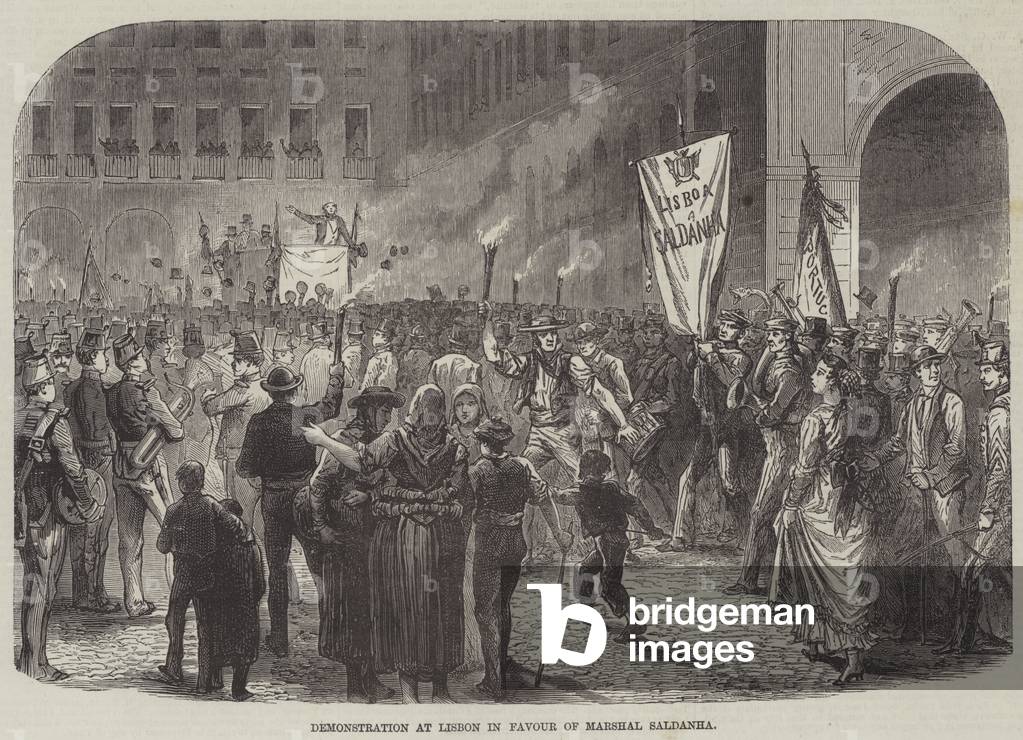 Demonstration at Lisbon in Favour of Marshal Saldanha (engraving) by English Artist