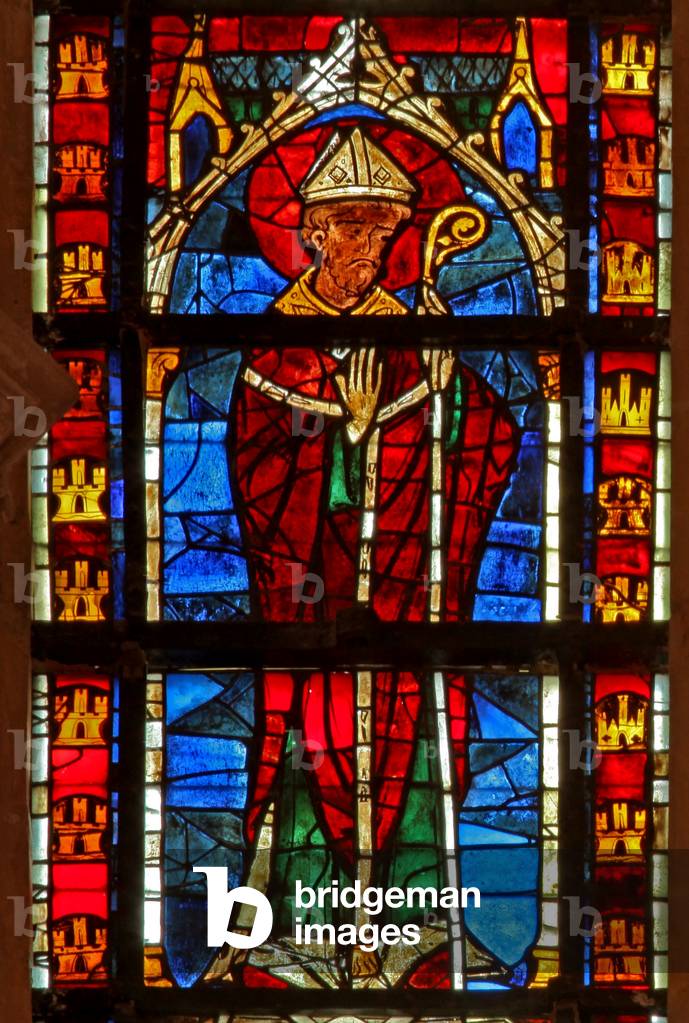 Window w205 depicting a saint / bishop (stained glass) by French Artist