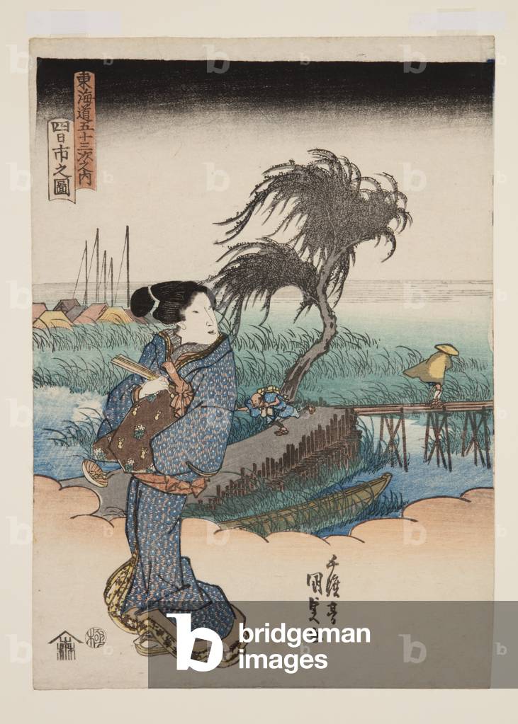 Ansicht von Yokkaichi (Yokkaichi no zu) (farbiger Holzschnitt-Druck)