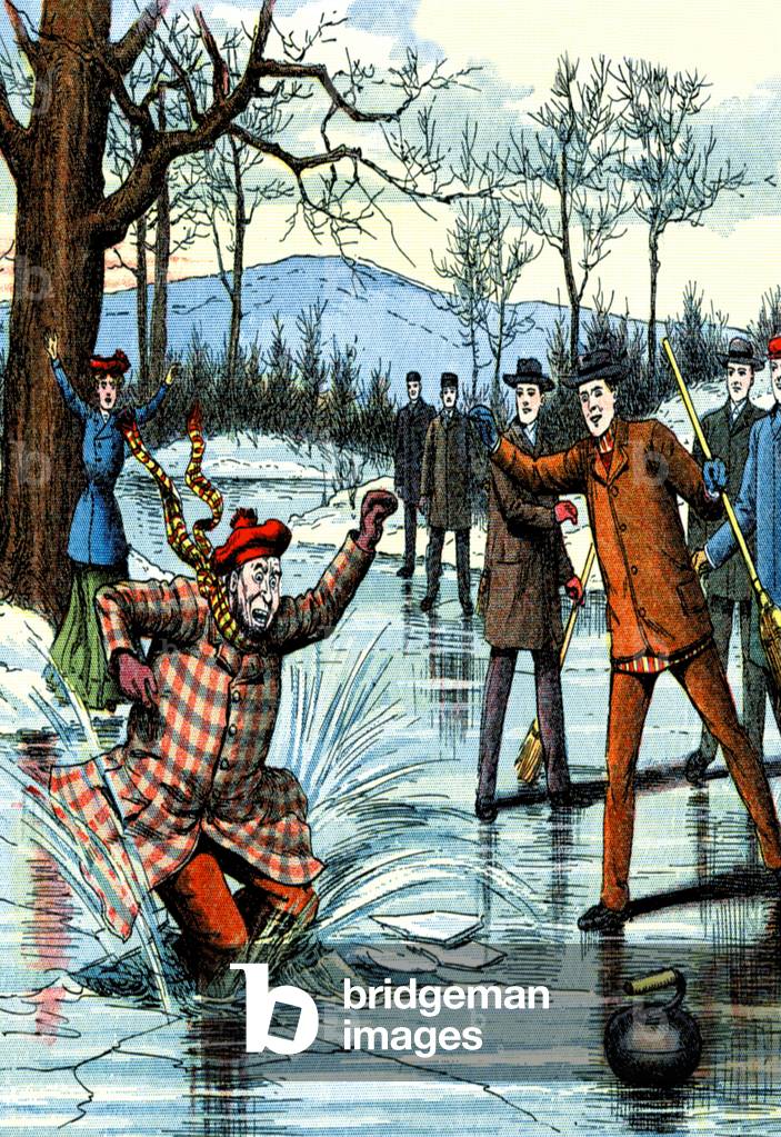 Bild von Druck "Bei einem Curling-Spiel durch das Eis fallen" 1900