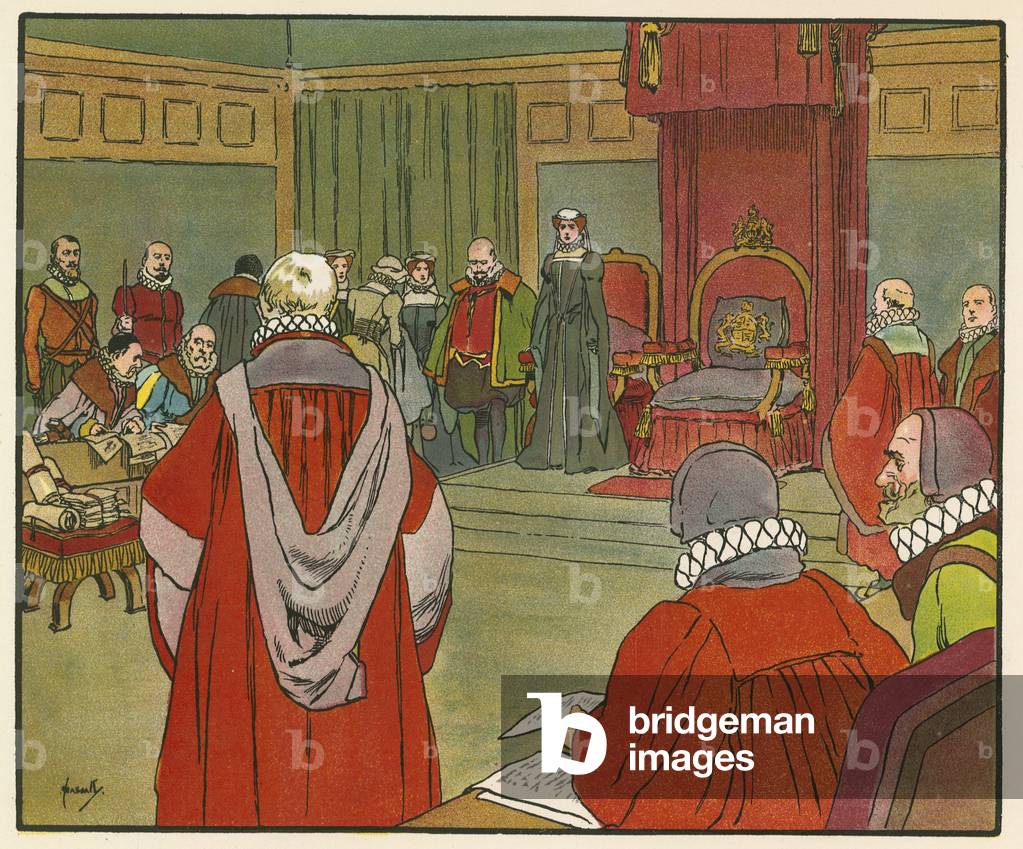 Der Prozess der Mary Königin der Schotten (Farbe litho)