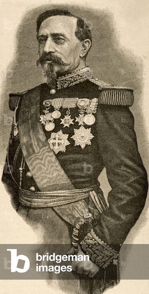 "Charles Denis Bourbaki (1816-1897). Gravur.", b/w