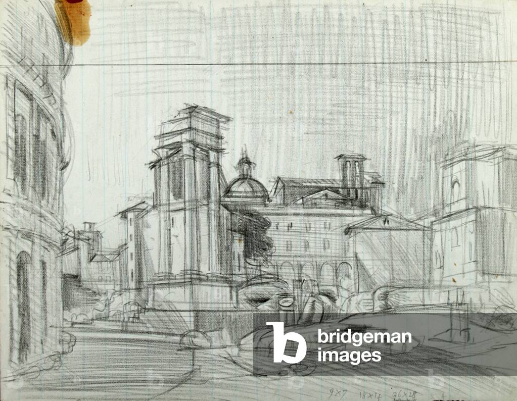 Bild von Zeichnung "Tempel des Apollo (Bleistift auf Papier)" von John Aldridge