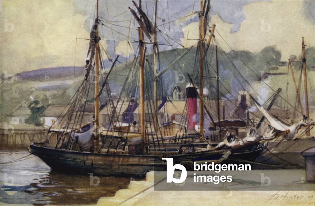 Bowling, Irish barques unloading Kelp (colour litho)