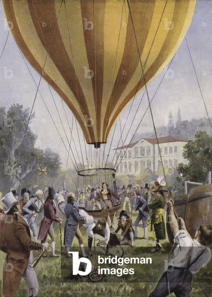 Salita in mongolfiera di Gaio-Lussac da Parigi, 9 settembre 1804 (colore lito)