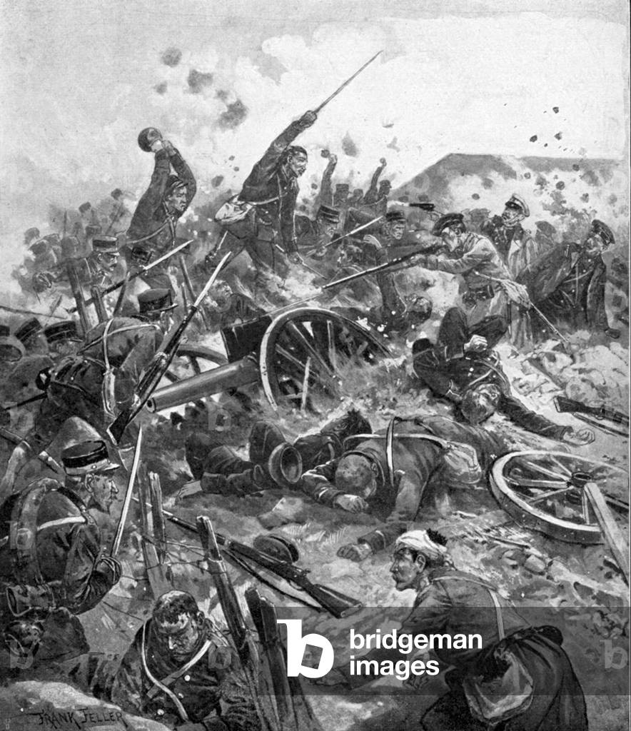 "Guerra russo-giapponese 1904-1905: truppe giapponesi assalono il forte di 203 metri tenuto dalla Russia" 1904