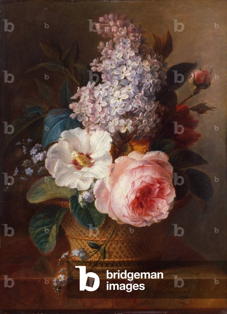 natura morta di fiori in un cestino (olio su tela)