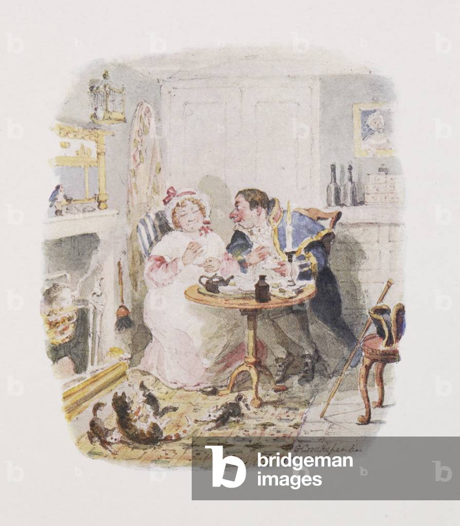 "Il signor Bumble e la signora Corney stanno prendendo il te'."