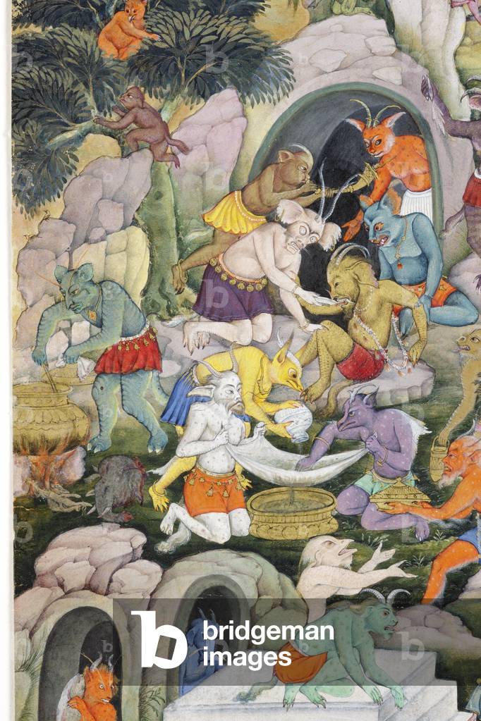 "Particolare da Demons in a Wild Landscape", c.1600 di Indian School
