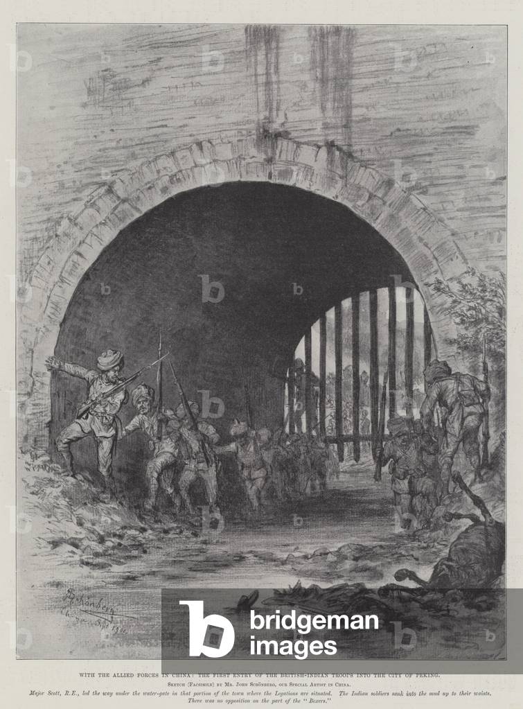 Mit den alliierten Streitkräften in China, der erste Einzug der britisch-indischen Truppen in die Stadt Peking