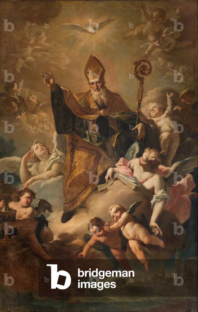 Transetto sud, Altare di San Benedetto, San Benedetto in Gloria mentre benedisce la città, Pala d'altare di G