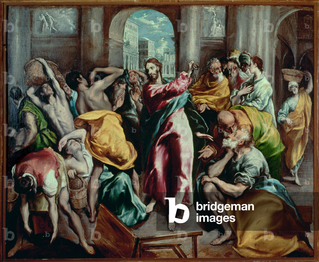 Image of Christ driving the traders from the temple (painting on canvas ...