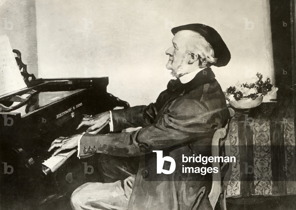 Richard Wagner playing a, b/w