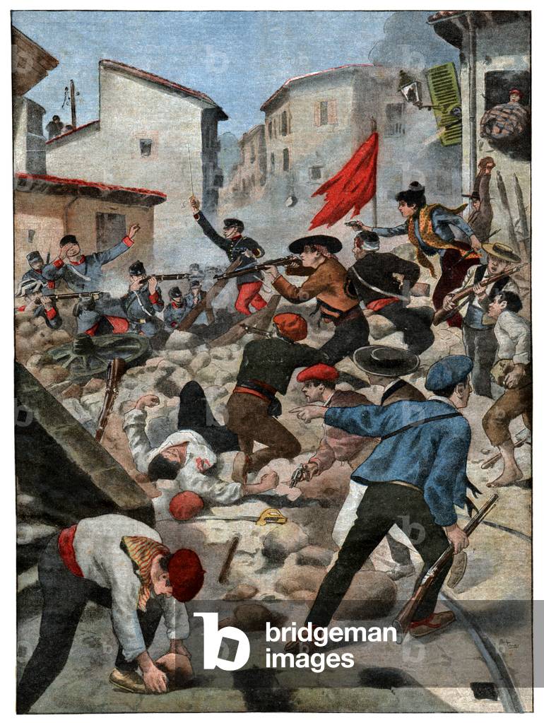 Image of Print depicting Riot in Barcelona 1902 by French Artist