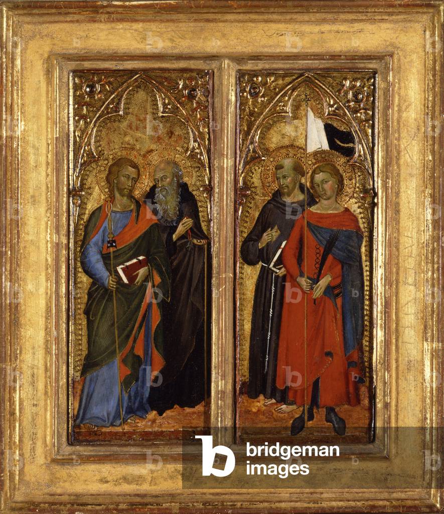 die heiligen james, anthony abt, Franziskus, und ansanus, c. 1385-90 (tempera auf tafel)