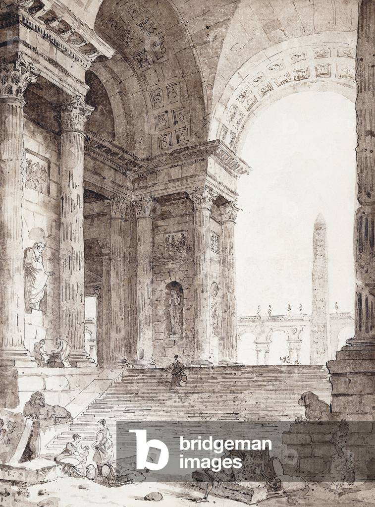 A Classical Roman Arcade, with Figures in the Foreground, 1759 (black chalk, pen and black ink, brown and grey