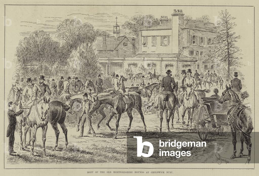 Meet of the Old Hertfordshire Hounds at Childwick Bury (Gravur)