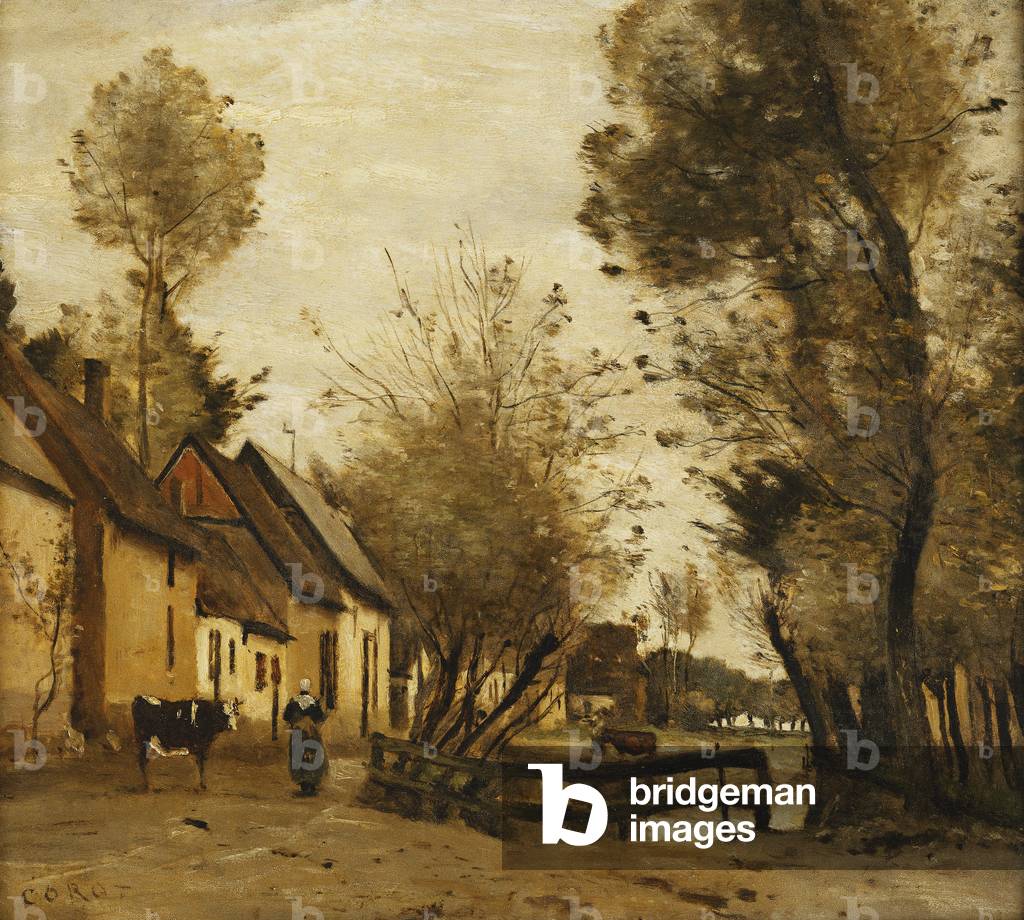 Flesselles, Via con contadino e mucca; Flesselles, une rue avec une Paysanne et sa Vache, c. 1862-1865 (olio s