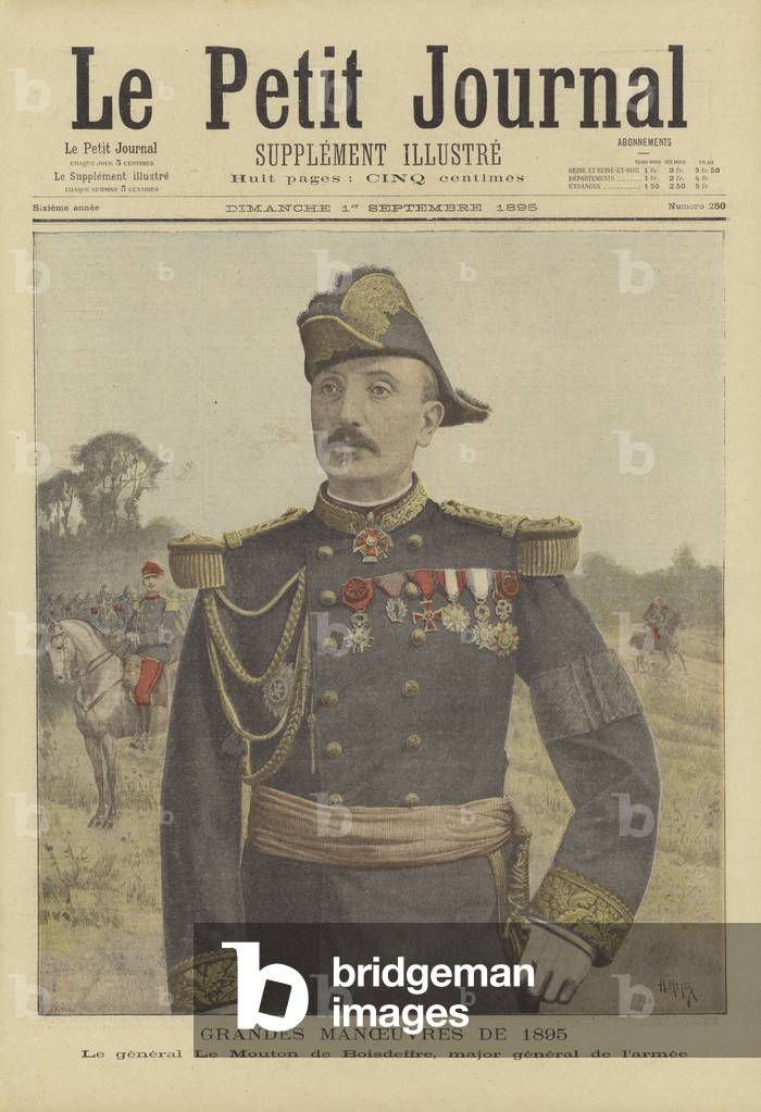 Große Manöver der französischen Armee von 1895. General Le Mouton de Boisdeffre (Farbe Litho)