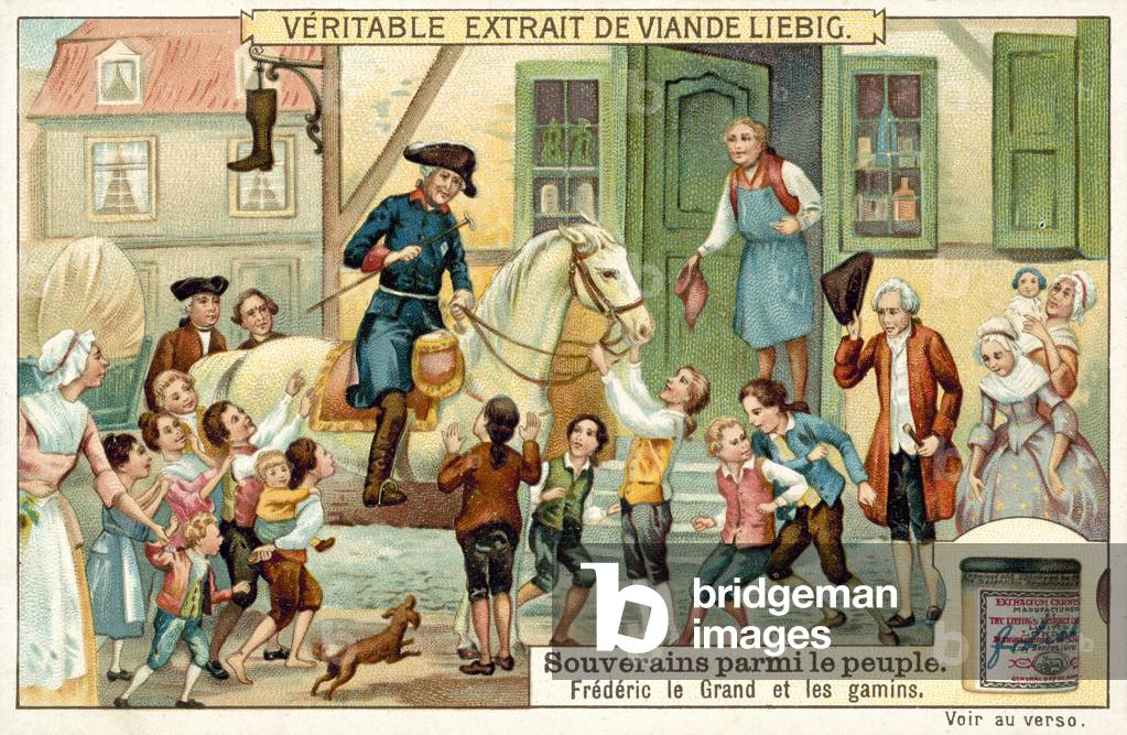 "Friedrich der Große von Preußen trifft Kinder (chromolitho)" von European School