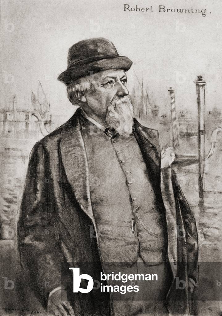 Image of Print depicting Robert Browning by Archibald Standish Hartrick, b/w