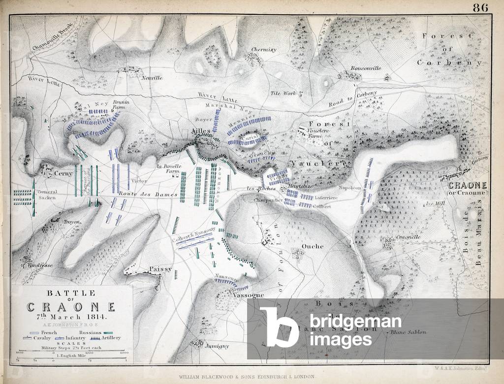 Mappa della battaglia di Craone, pubblicato da William Blackwood and Sons, Edimburgo & Londra, 1848 (incisione