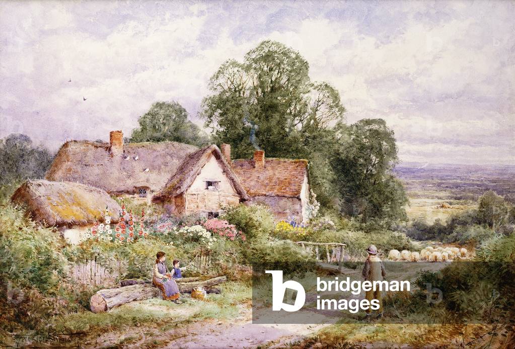 Ein Schaf Lane in der Nähe von Woburn, Bedfordshire, (Bleistift und Aquarell)