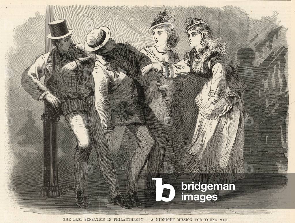 "Die letzte Sensation in der Philanthropie; Eine Mitternachtsmission für junge Männer (Gravur)" von English Sc