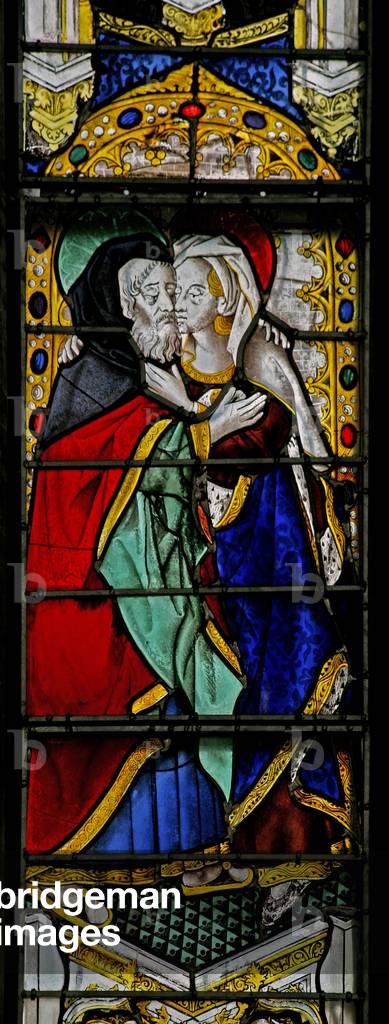 "Finestra w3 raffigurante San Anna e Gioacchino al Golden Gate (vetro colorato)", c.1468 di French School